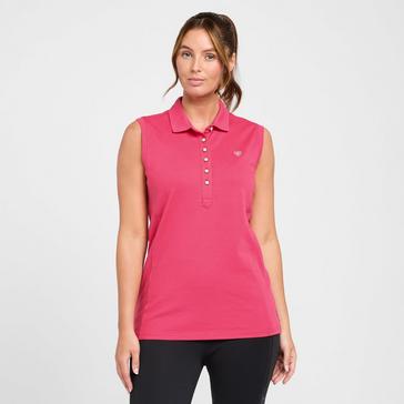 Pink Ariat Womens Prix 2.0 Sleeveless Polo Shirt Party Punch