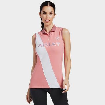 Pink Ariat Womens Taryn Sleeveless Polo Shirt Peach Blossom