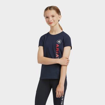 Blue Ariat Childs Vertical Logo Short Sleeved Top Navy