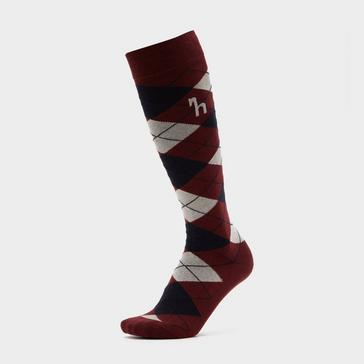 Red Horze Womens Alana Check Riding Socks Burgundy Red Mahogany/Dark Navy