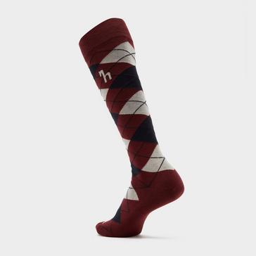 Red Horze Womens Alana Check Riding Socks Burgundy Red Mahogany/Dark Navy