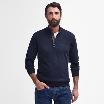 Blue Barbour Mens Pima Cotton Half Zip Knitted Jumper Navy