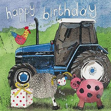  Alex Clark Square Birthday Card Tractor and Present 