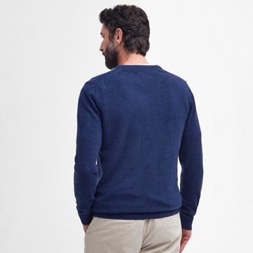 Blue Barbour Mens Essential Lambswool V Neck Sweater Deep Blue