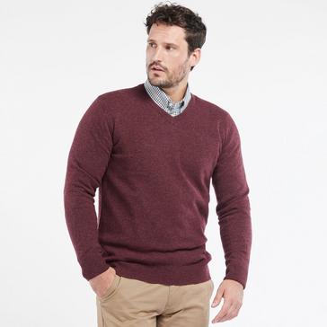 Red Barbour Mens Essential Lambswool V Neck Sweater Merlot