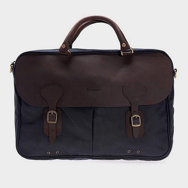 Blue Barbour Wax Leather Briefcase Navy image 1