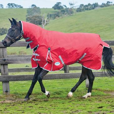 Red WeatherBeeta ComFiTec Classic Combo Neck 220g Medium Weight Turnout Rug Red/Silver/Navy