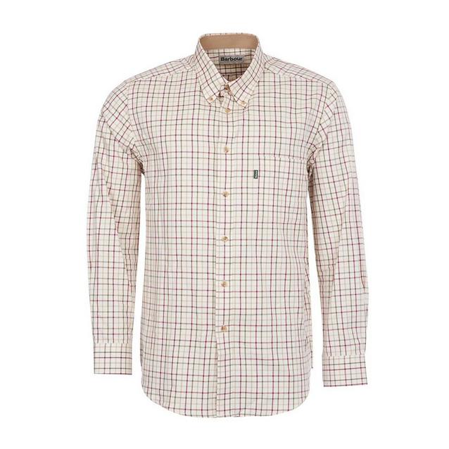 Red Barbour Mens Sporting Tattersall Shirt Red/Khaki image 1