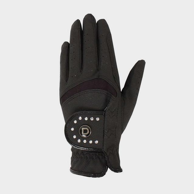 Black Dublin Adults Diamante Patent Dressage Riding Gloves Black image 1