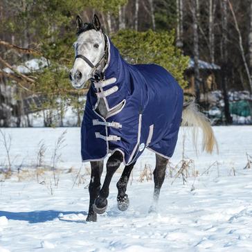Blue WeatherBeeta ComFiTec Essential 360g Heavy Weight Combo Neck Turnout Rug Navy/Silver/Red