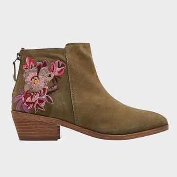 Green Joules Ladies Langham Embroidered Ankle Boots Khaki Bircham Bloom
