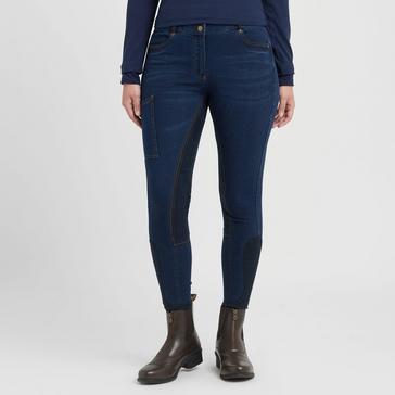 Blue Dublin Womens Supa-Fit Zip Up Knee Patch Jodhpurs Navy