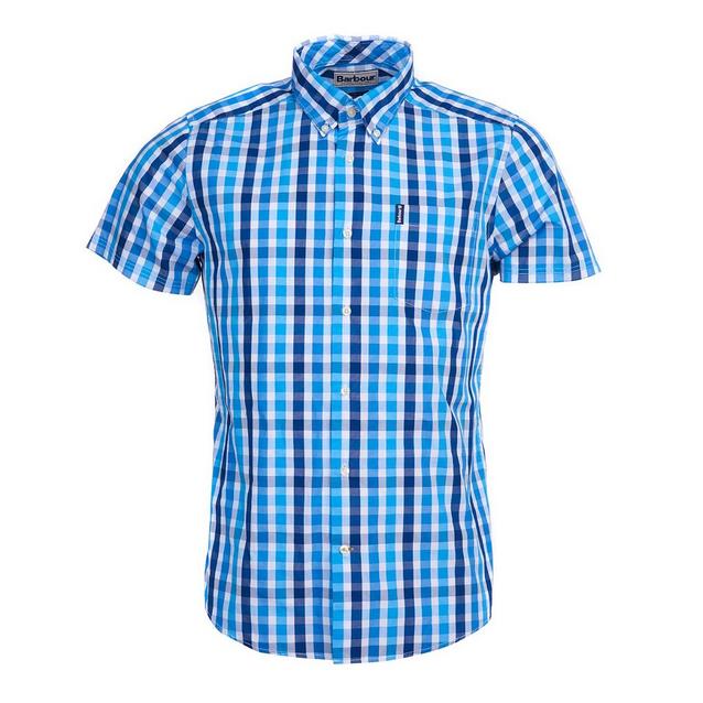 Blue Barbour Mens Gingham 20 Short Sleeve Tailored Shirt Blue image 1