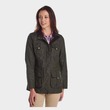 Green Barbour Womens Flowerdale Wax Jacket Archive Olive Classic