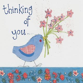 Sparkle Card Thinking of You Bird & Flowers
