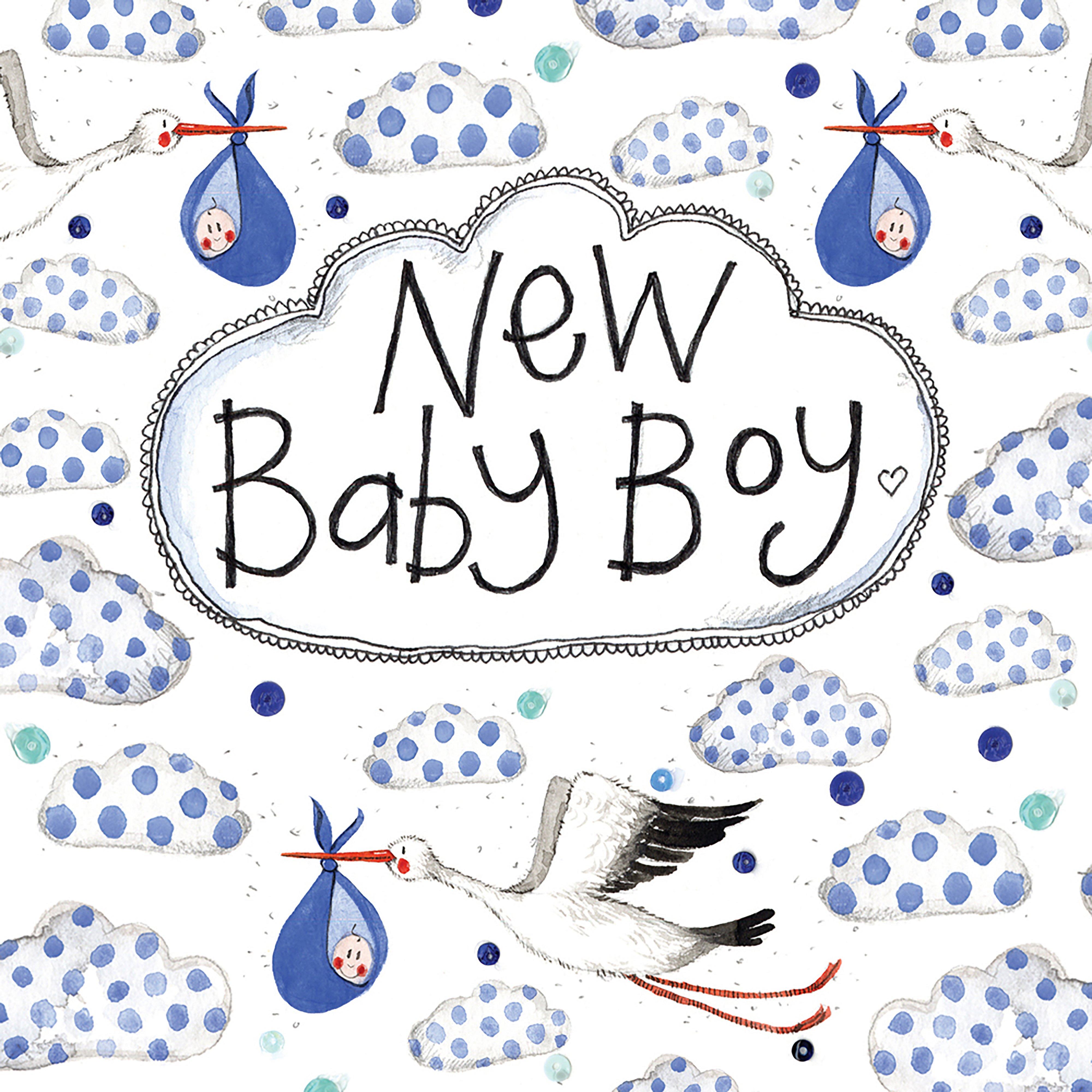 Little Sparkle Card Stork New Baby Boy