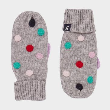 Grey Joules Childs Caldwell Luxe Pom Pom Mittens Grey Marl