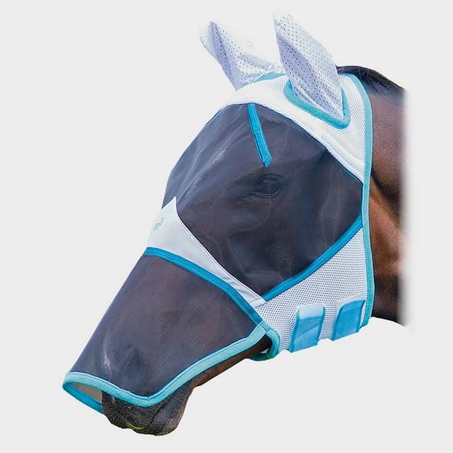 White Bridleway Bug Stoppa Fly Mask with Nose White/Blue image 1