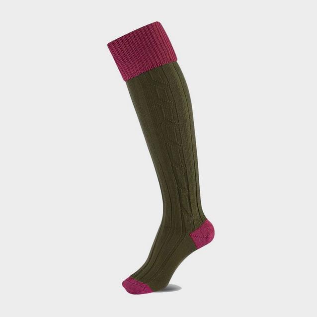 Green Alan Paine Ladies Country Socks Pink/Olive image 1