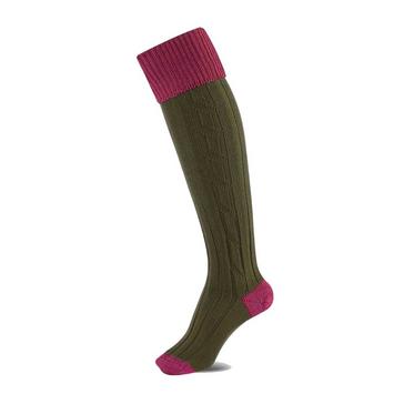 Green Alan Paine Ladies Country Socks Pink/Olive
