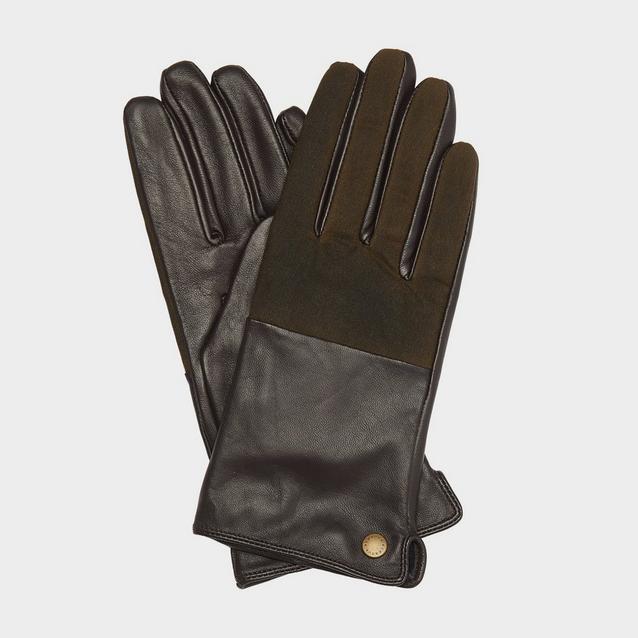 Green Barbour Cora Wax Leather Gloves Olive/Brown image 1