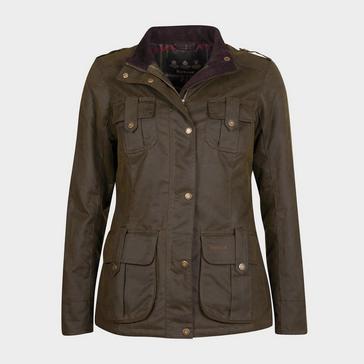 Green Barbour Ladies Winter Defence Wax Jacket Olive/Classic