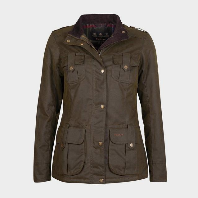 Green Barbour Ladies Winter Defence Wax Jacket Olive/Classic image 1
