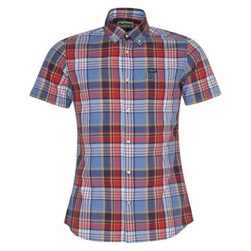 Check Barbour Mens Abney Short Sleeved Tailored Shirt Mid Blue