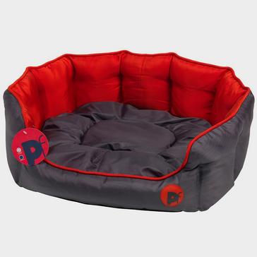 Grey Petface Oxford Oval Bed Grey/Red