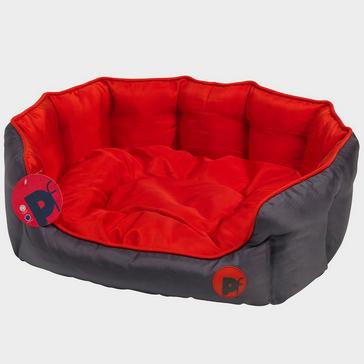 Grey Petface Oxford Oval Bed Grey/Red