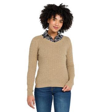 Beige/Cream Hoggs of Fife Womens Lauder Cable Pullover Camel