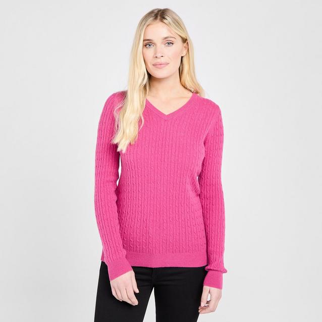 Pink Hoggs of Fife Womens Lauder Cable Pullover Cerise image 1