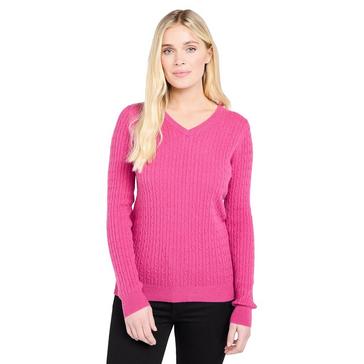 Pink Hoggs of Fife Ladies Lauder Cable Pullover Cerise