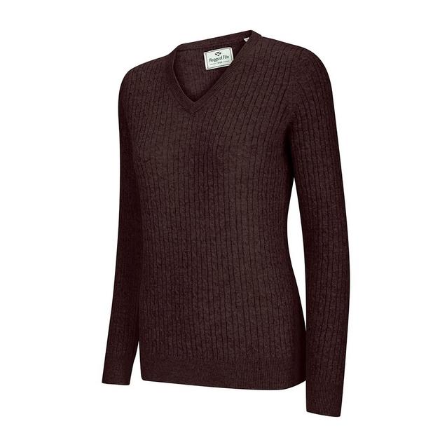 Burgundy Hoggs of Fife Womens Lauder Cable Pullover Redwood image 1