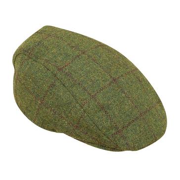 Green Hoggs of Fife Mens Windowpane Waterproof Tweed Cap Olive/Wine