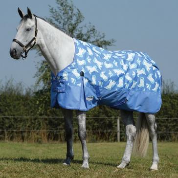 Blue WeatherBeeta Comfitec Essential Standard Neck 0g Lite Turnout Rug Unicorn Print