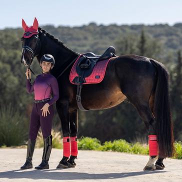 Pink LeMieux Spectrum Satin Polo Bandages Papaya/Aubergine