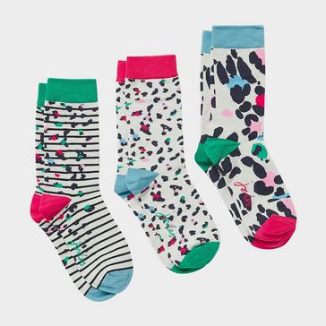 Beige/Cream Joules Womens Everyday 3 Pack Socks Cream Leopard