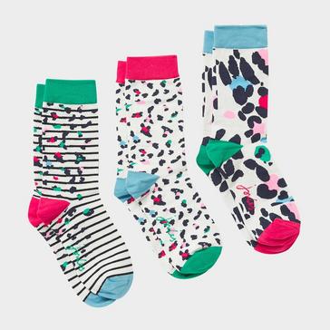  Joules Women's Everyday 3 Pack Socks Cream Leopard