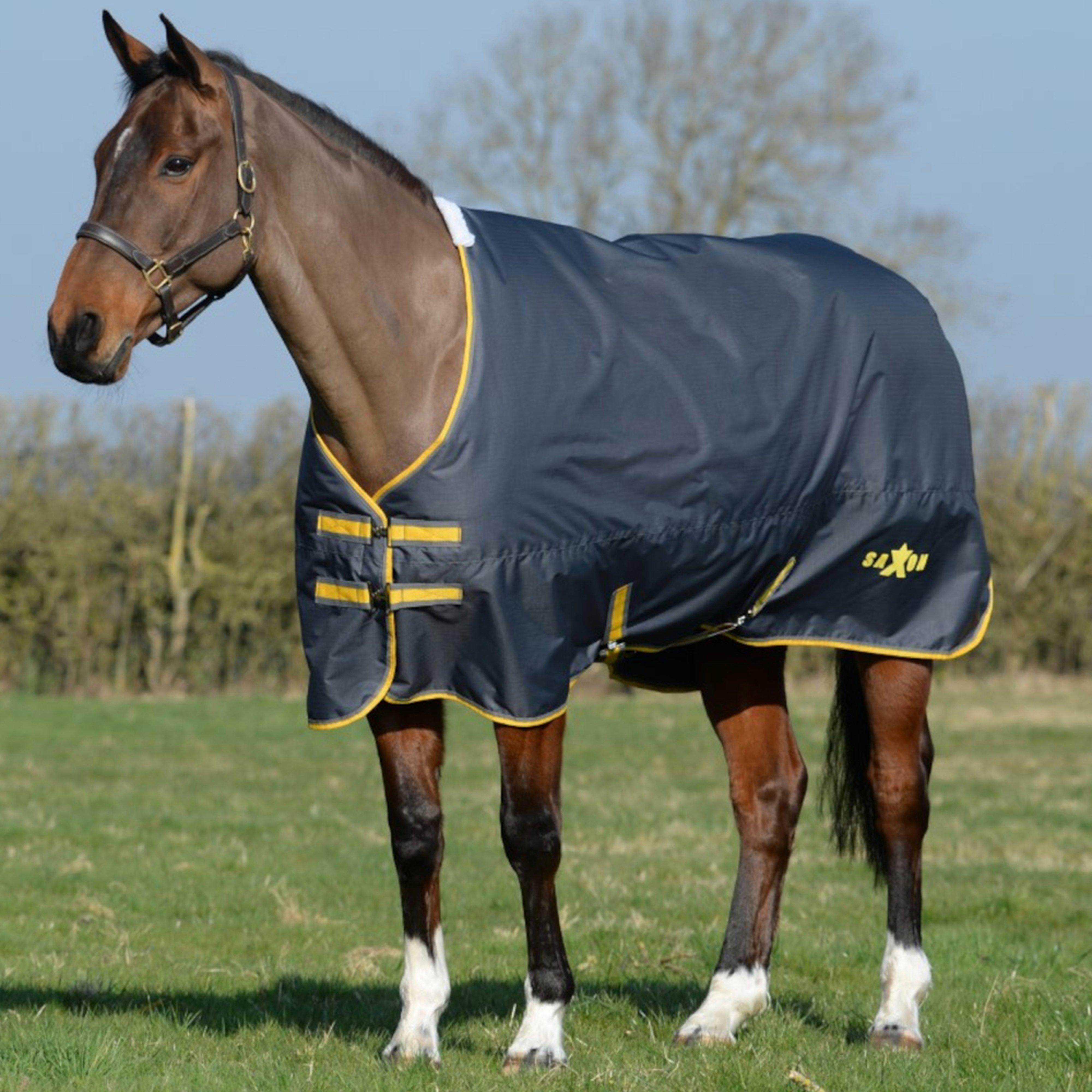 Saxon Defiant 600D Lite Weight Standard Neck Turnout Rug Dark Grey/Yellow