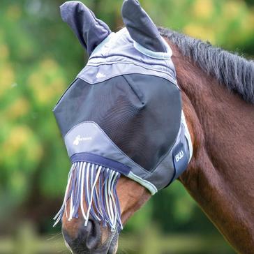 Blue Bridleway Metabug Flymask With Ears and A Fringe Navy