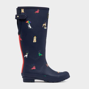  Joules Womens Printed Wellies With Adjustable Back Gusset Navy Dogs