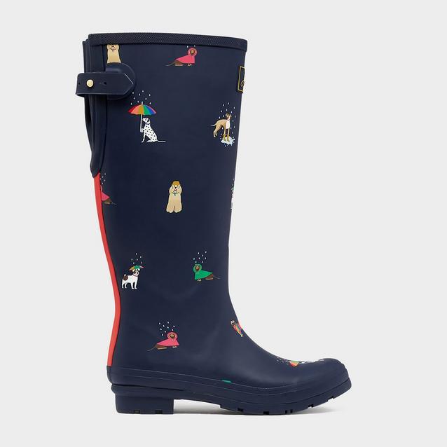  Joules Womens Printed Wellies With Adjustable Back Gusset Navy Dogs image 1