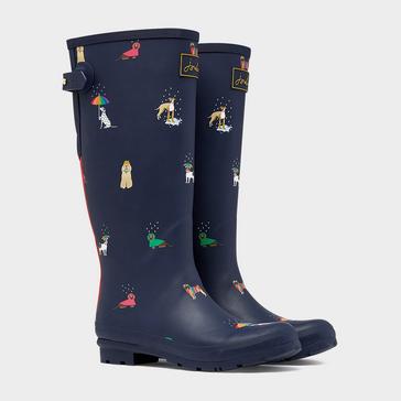  Joules Womens Printed Wellies With Adjustable Back Gusset Navy Dogs