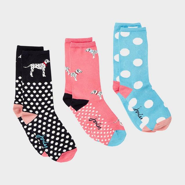 Multi Joules Womens Excellent Everyday Eco Vero Socks 3 Pack Pink Dalmations image 1