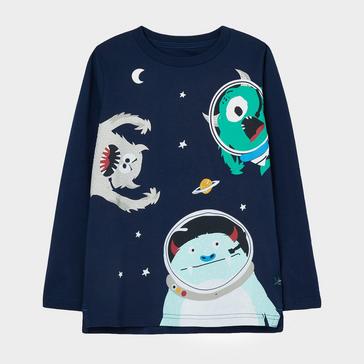 Blue Joules Kids Finlay Long Sleeve T-Shirt Space Monsters