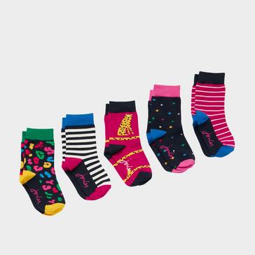  Joules Kids' Brill Bamboo 5 Pack Socks Pink Leopard