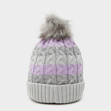 Grey Platinum Womens Waterproof Knit Pom Pom Hat Grey/Lilac/White