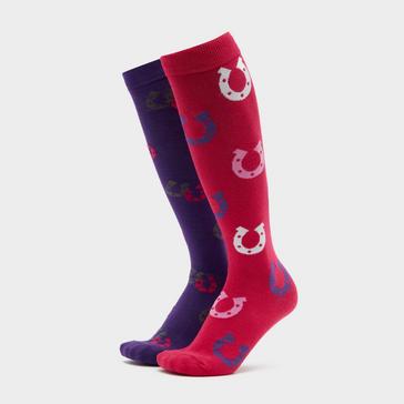 Multi Storm Bloc Ladies Horseshoe 2 Pack Socks Raspberry/Purple