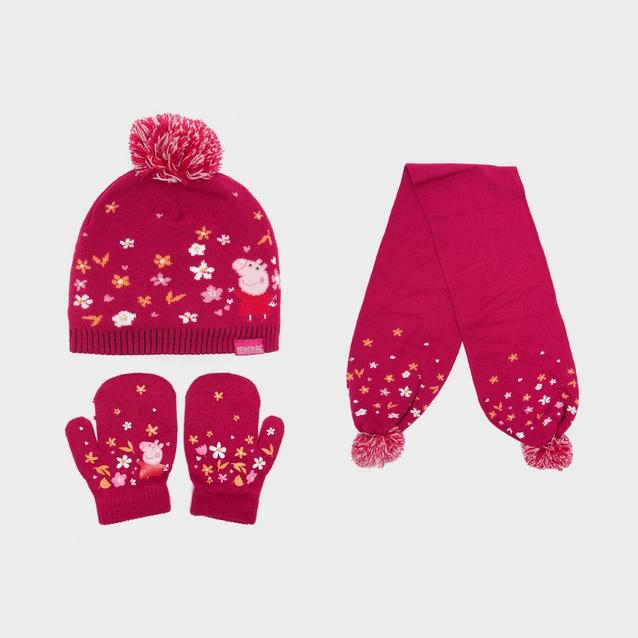 Pink Regatta Peppa Pig Knitted Pom Pom Hat Scarf and Glove Set Pink image 1